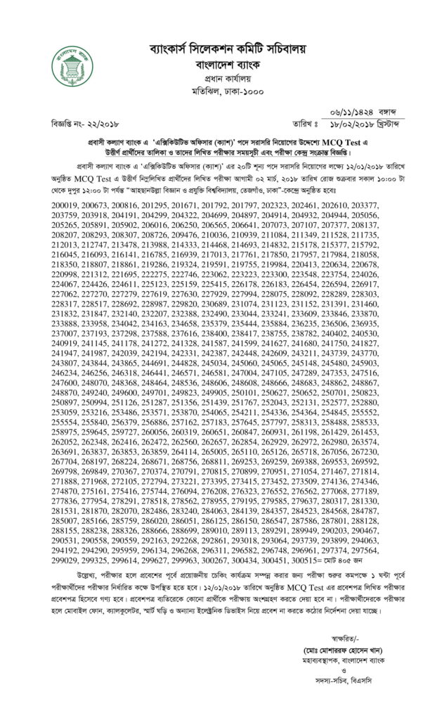 Download Probashi Kallyan Bank Exam Result
