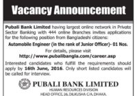 Pubali Bank Junior Officer (AE) Job Circular 2016