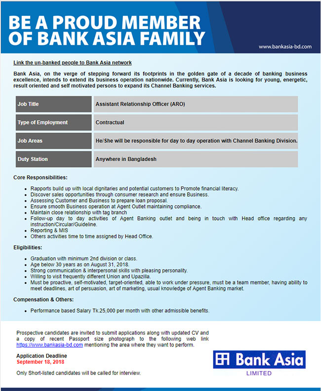 Bank Asia Officer Job Circular 2018